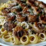 Garlic Butter Sausage Bites with Creamy Parmesan Pasta