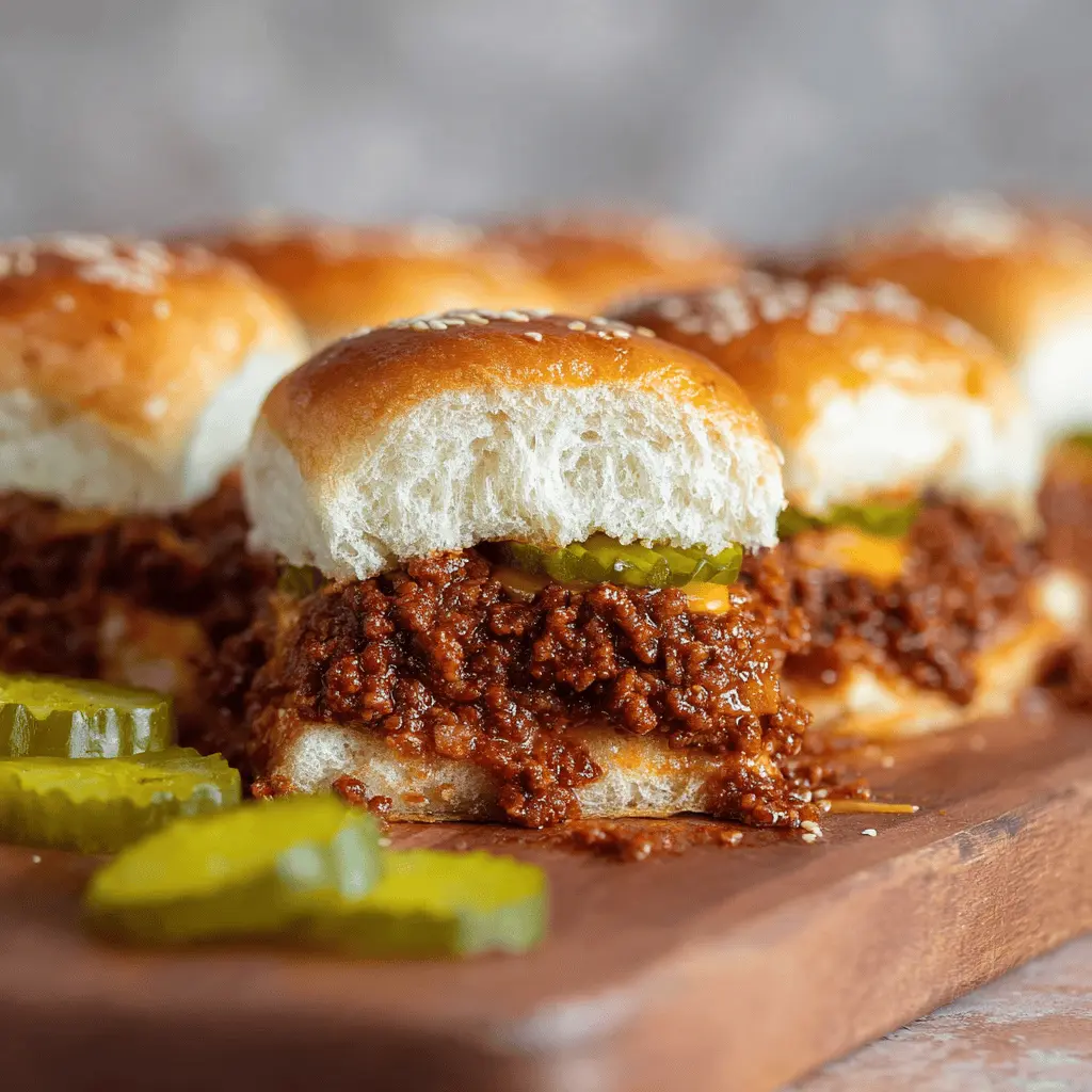 Sloppy Joe Sliders with Turkey Bacon and Crunchy Pickles