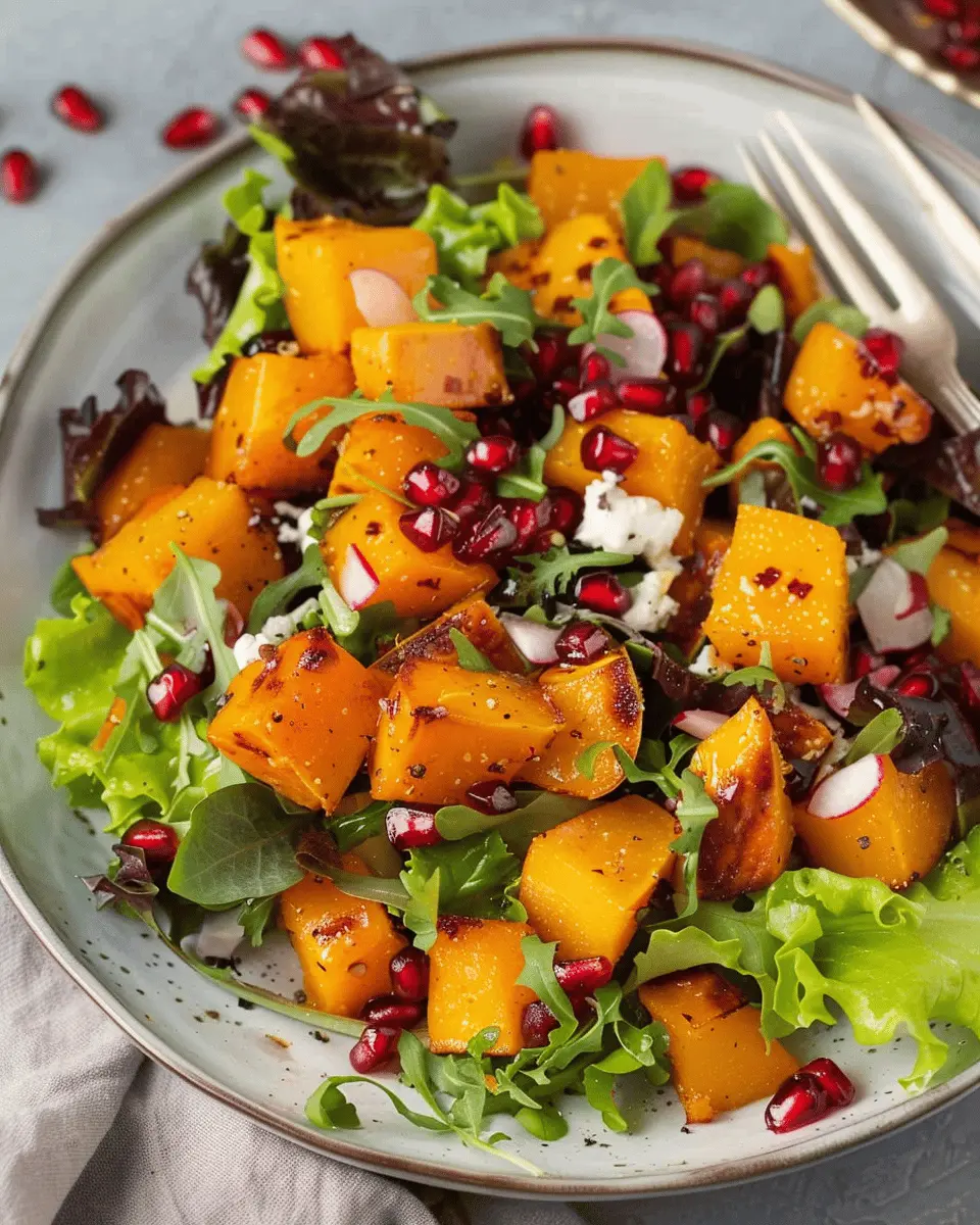 Roasted Butternut Squash Salad with Pomegranate and Turkey Bacon
