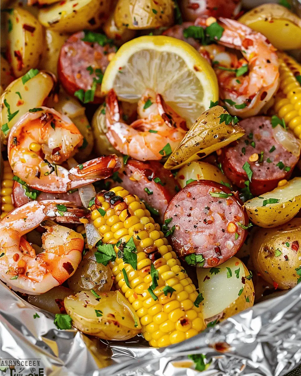 Shrimp, Corn, Potatoes, and Smoked Sausage Foil Pack