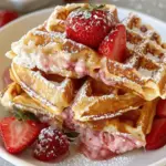Strawberry Cheesecake Stuffed Waffles – Crispy, Creamy & Bursting with Sweet Berry Bliss!