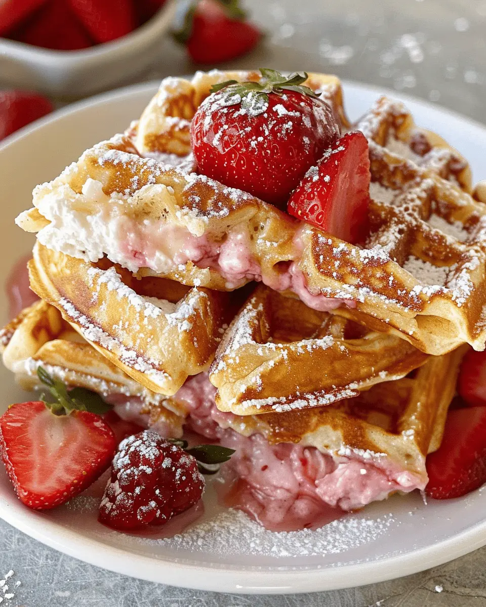 Strawberry Cheesecake Stuffed Waffles – Crispy, Creamy & Bursting with Sweet Berry Bliss!