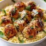 Lemon Chicken Ricotta Meatballs with Garlic Orzo