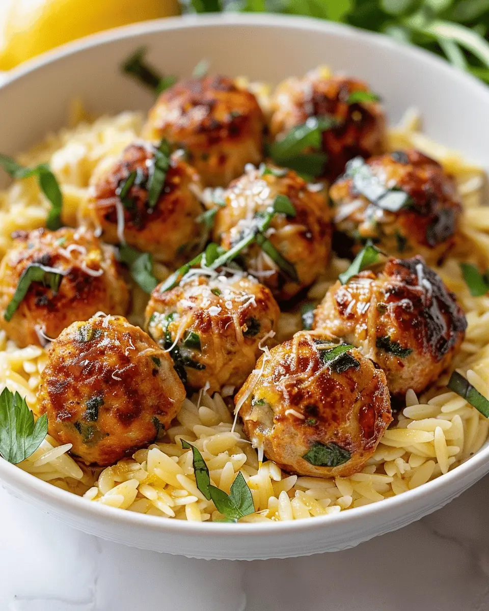 Lemon Chicken Ricotta Meatballs: Easy Garlic Orzo Delight