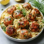 Savory Greek Chicken Meatballs with Zesty Lemon Orzo