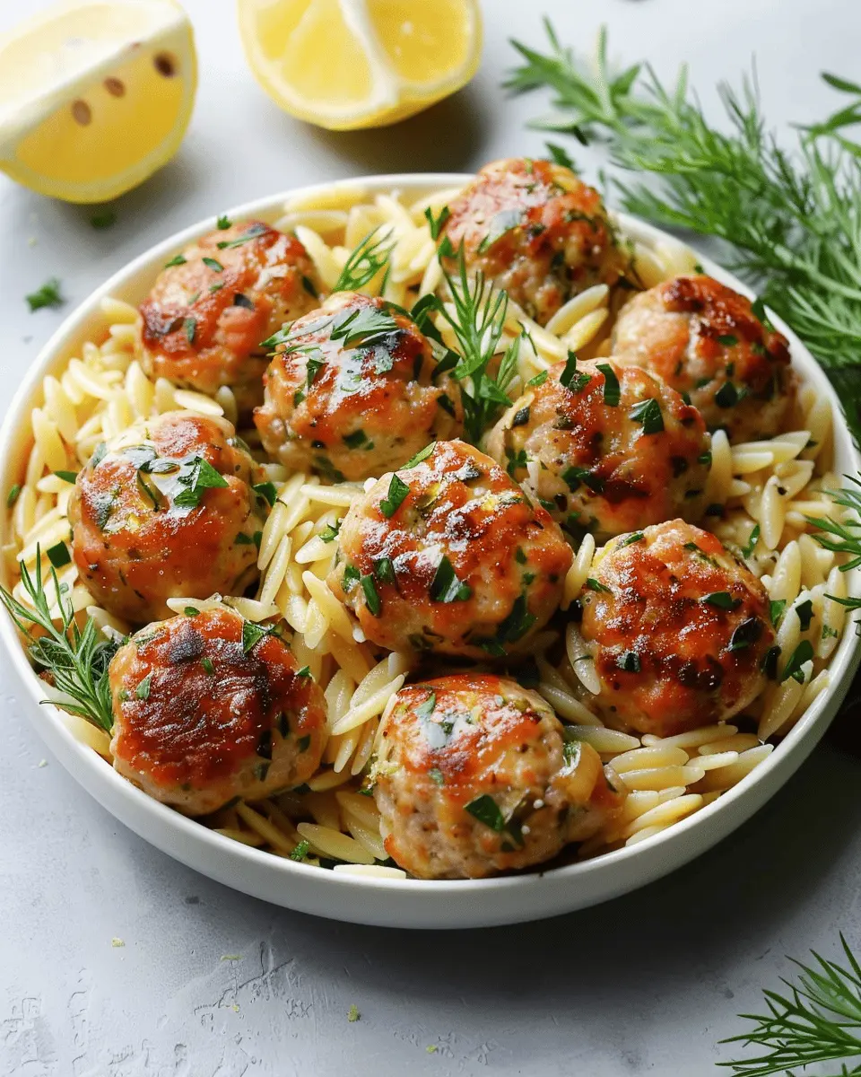 Savory Greek Chicken Meatballs with Zesty Lemon Orzo Delight