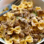Creamy Parmesan Garlic Beef Bowtie Pasta
