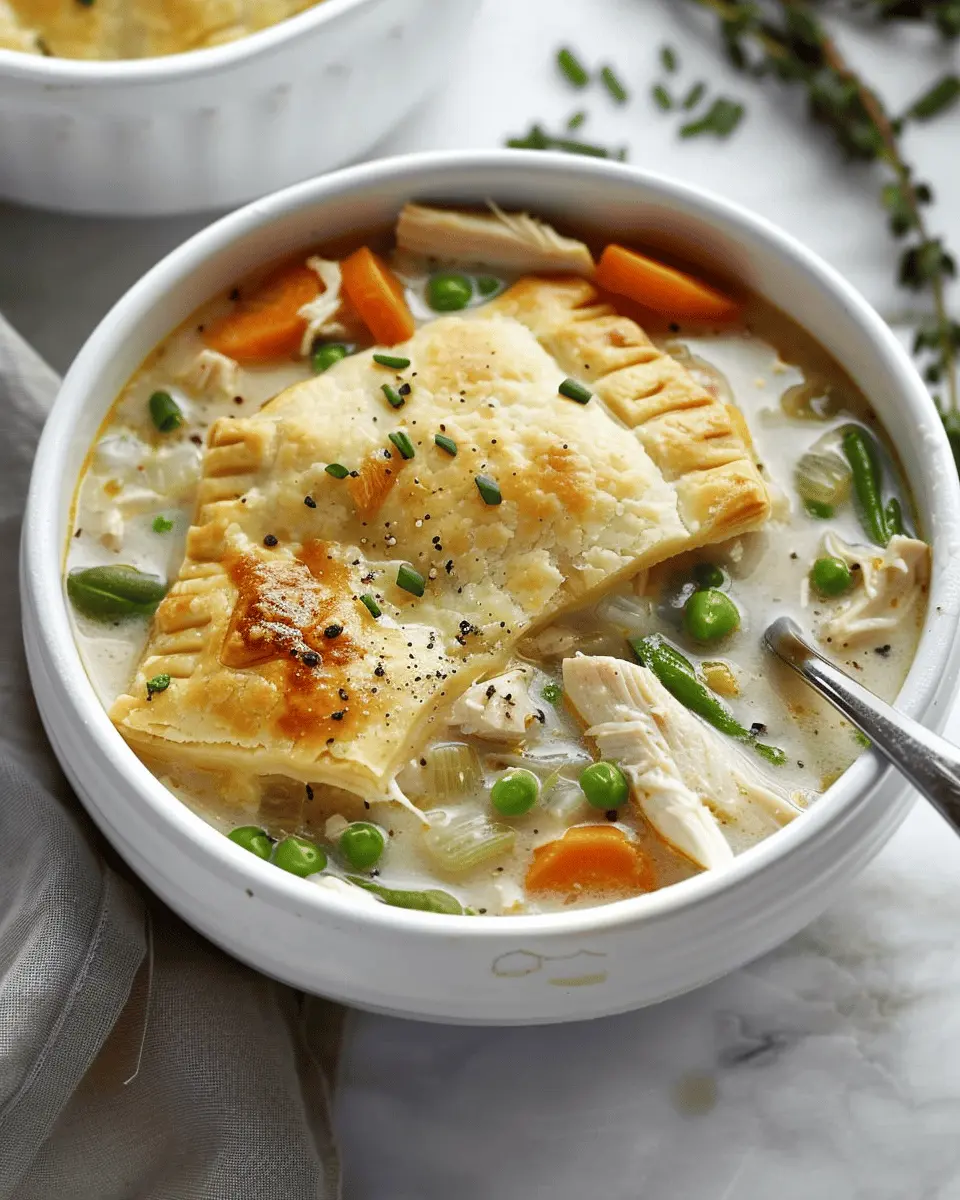 Easy Chicken Pot Pie Soup Recipe with Turkey Bacon and Fresh Veggies
