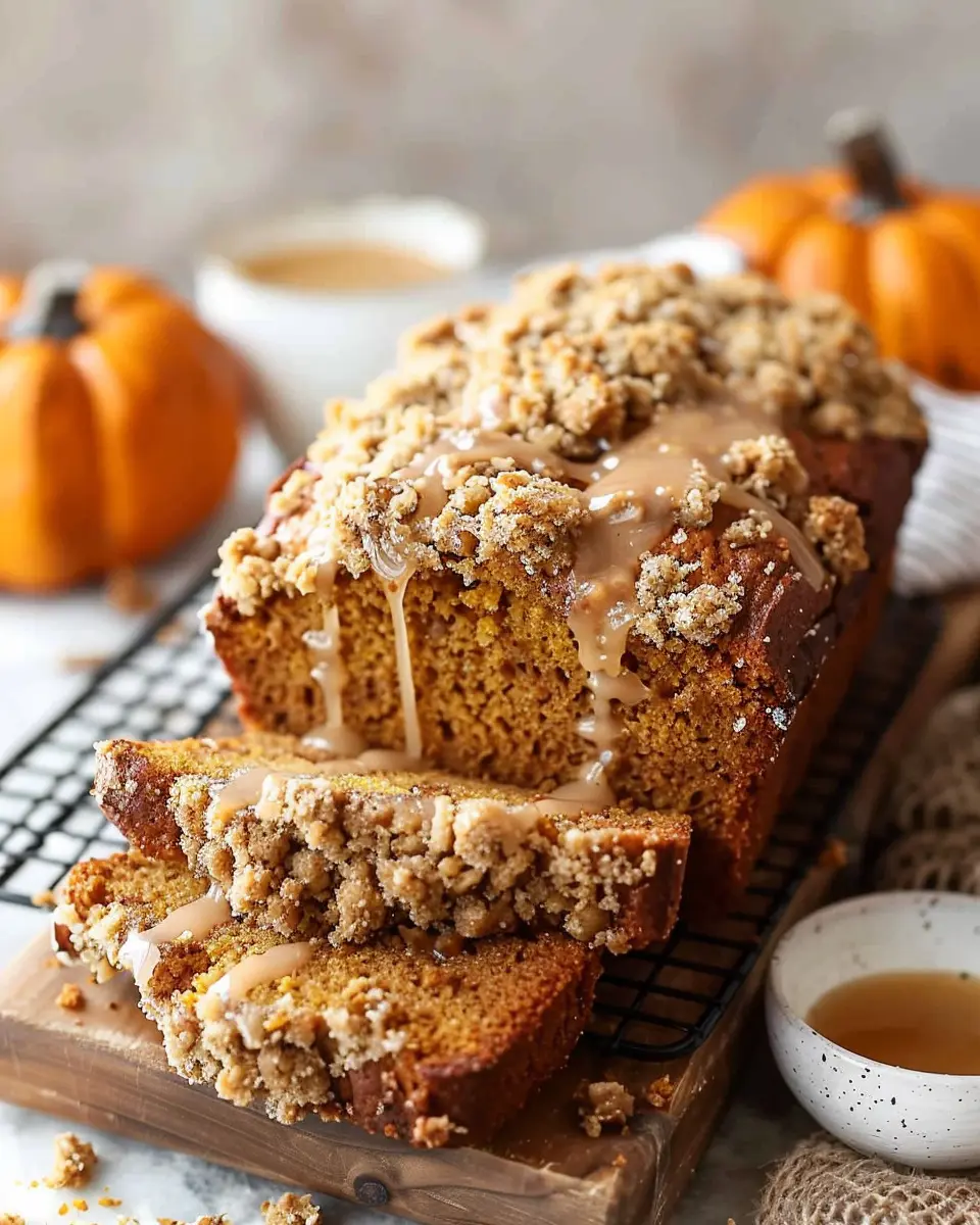 MOIST Pumpkin Bread with Streusel Topping and Maple Glaze