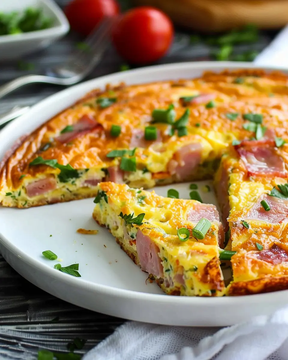 Easy Ham and Cheese Frittata Recipe with Turkey Bacon and Chicken Ham