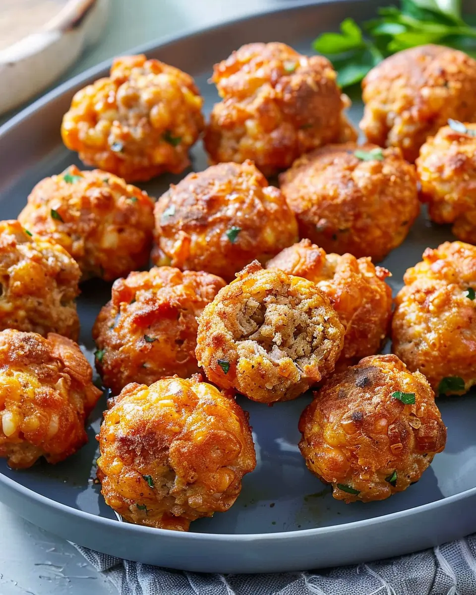 Original Sausage Balls Made Delicious with Turkey Bacon and Chicken Ham