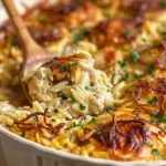 French Onion Chicken Orzo Casserole