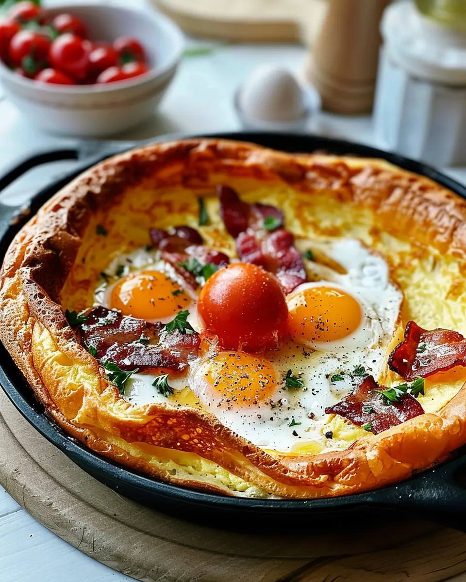 Bacon and Eggs Dutch Baby Pancake: Easy Turkey Bacon Delight