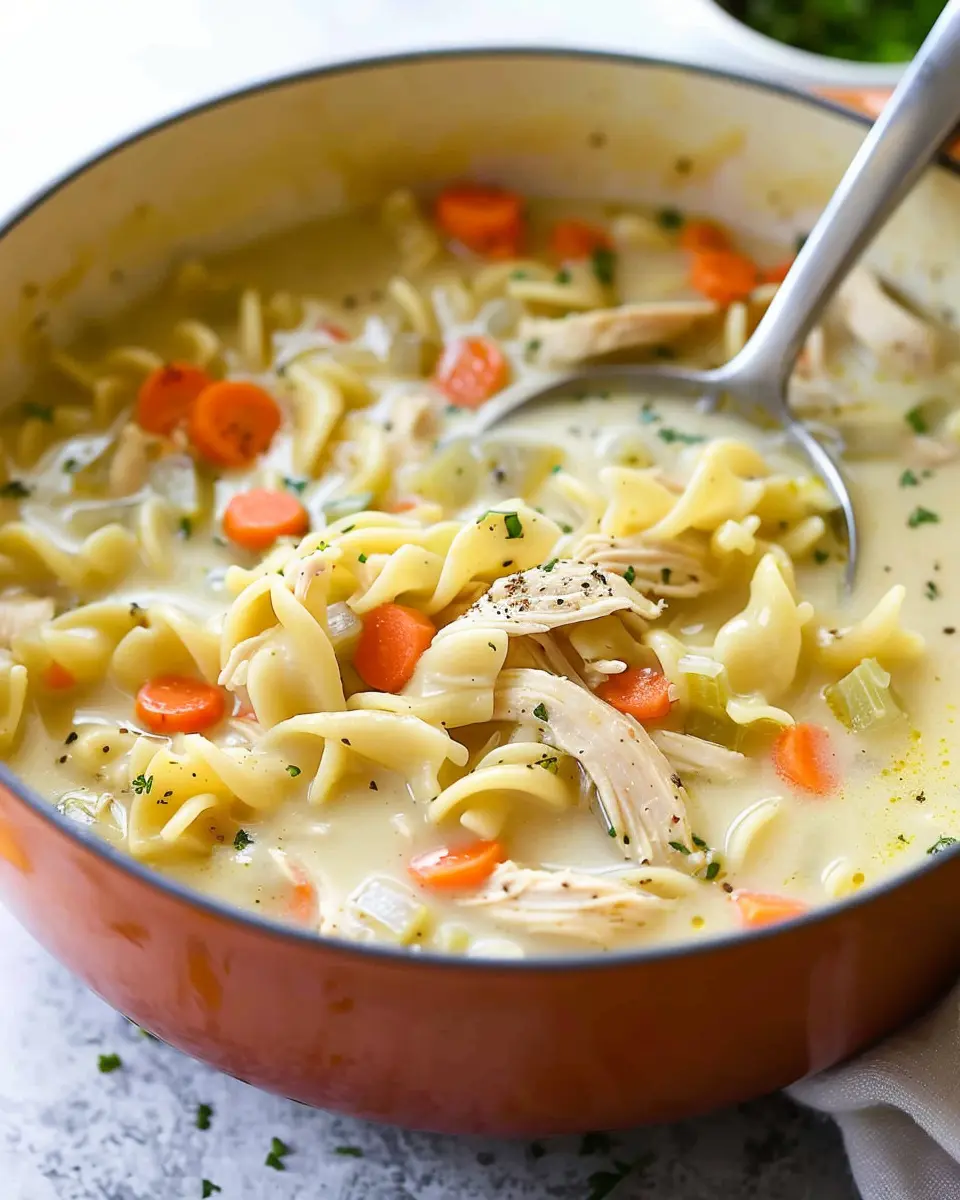 Easy Creamy Chicken Noodle Soup with Turkey Bacon Delight
