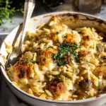 French Onion Chicken Orzo Casserole