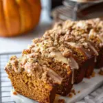 MOIST Pumpkin Bread with Streusel Topping and Maple Glaze
