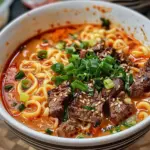 Spicy Korean Ramen with Grilled Beef & Creamy Sauce