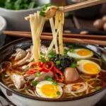 Aromatic Ginger Chicken Noodle Soup with Jammy Quail Eggs
