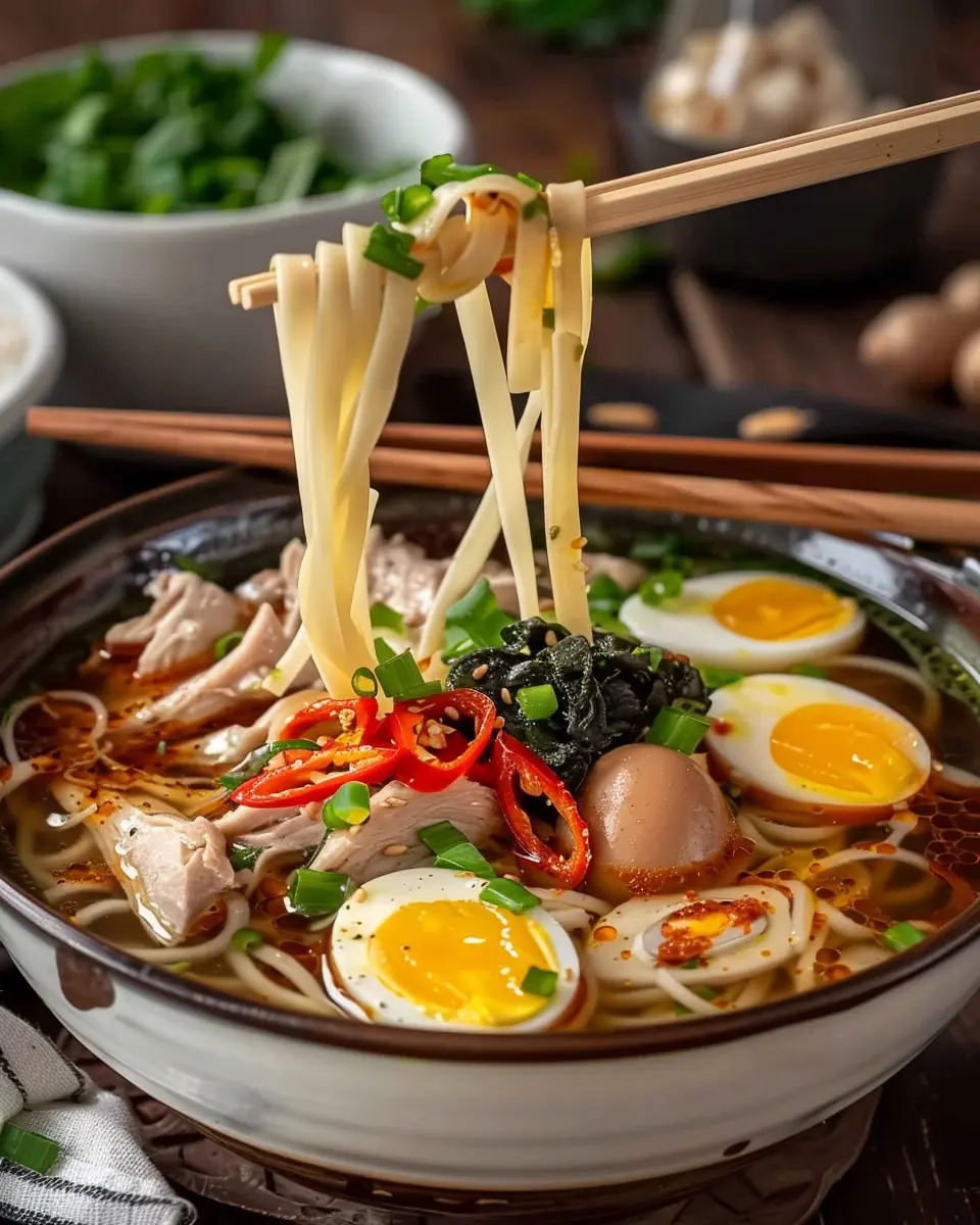 Aromatic Ginger Chicken Noodle Soup with Jammy Quail Eggs Bliss