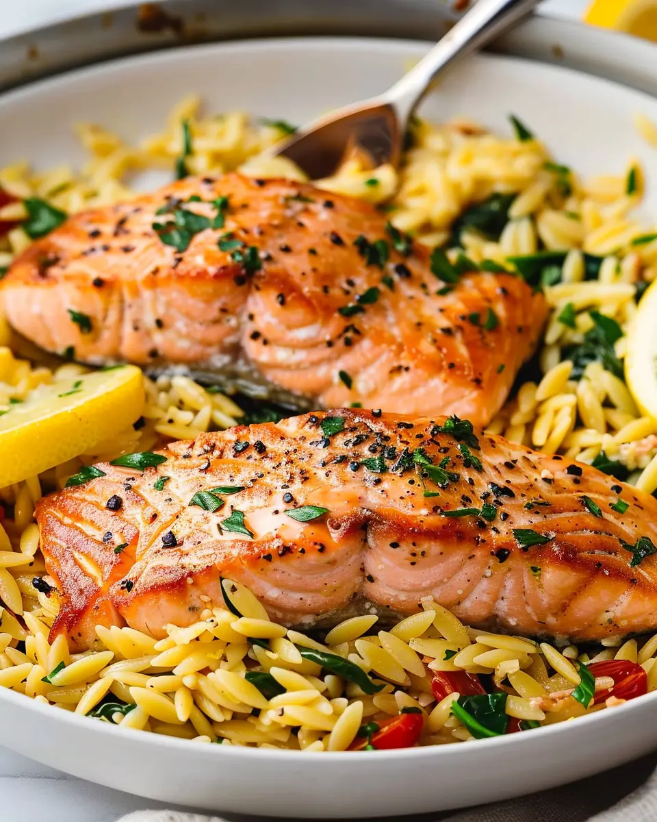 One Skillet Salmon with Lemon Orzo: Easy, Flavorful Delight
