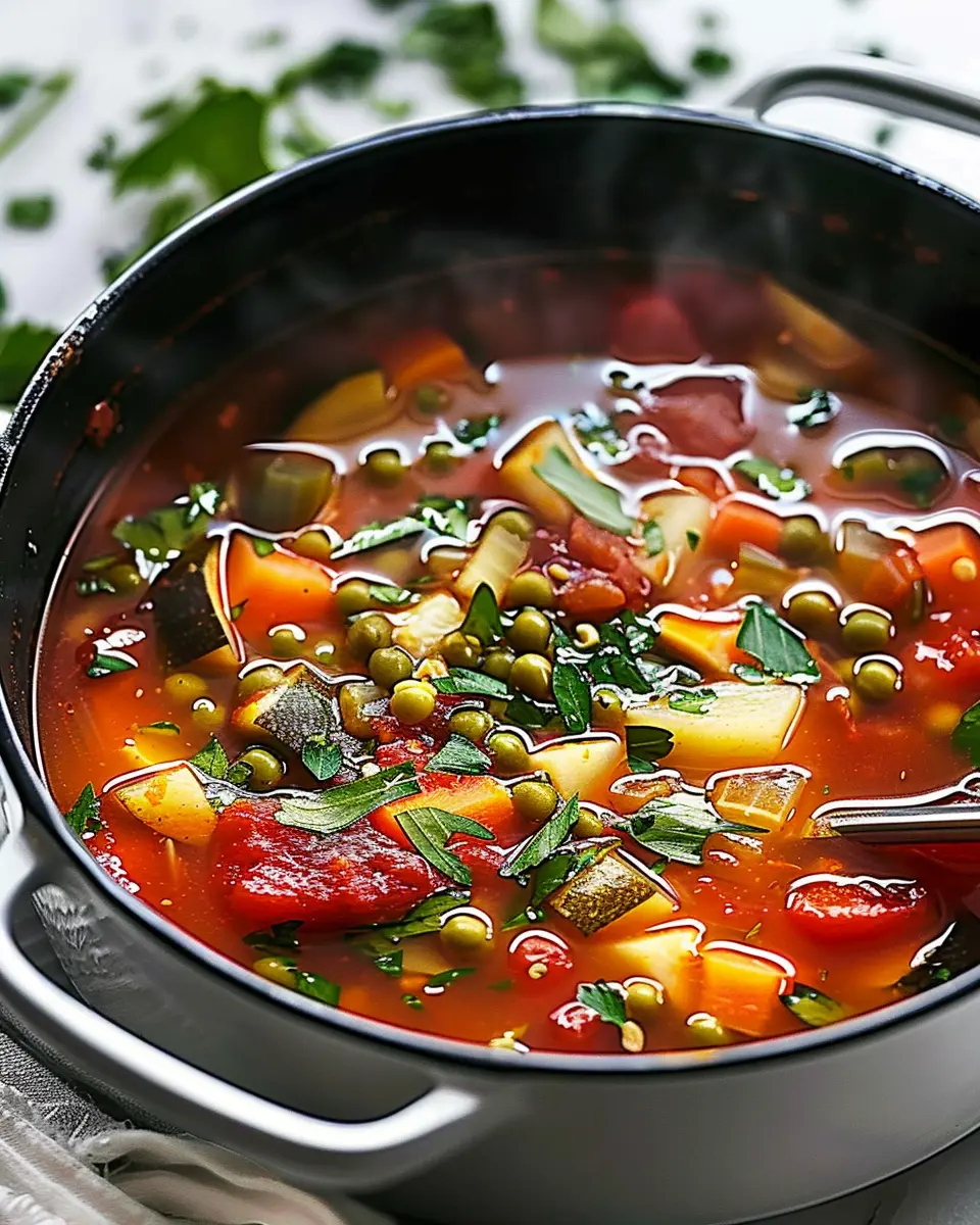 Vegetable Soup Delight: Hearty Comfort with Turkey Bacon &amp; Chicken Ham