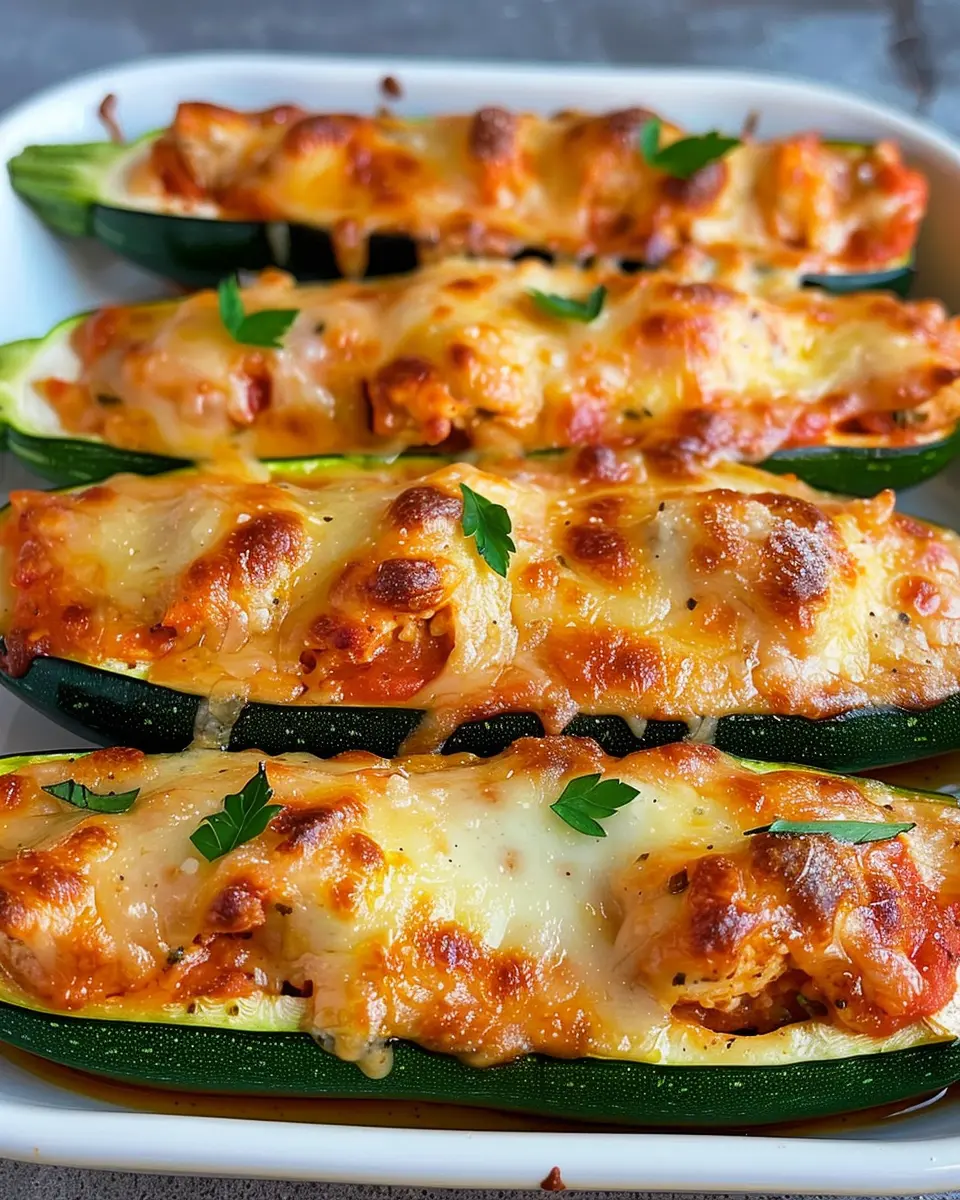Chicken Parmesan Stuffed Zucchini Boats: Easy &amp; Irresistibly Cheesy