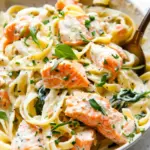 Creamy Salmon Pasta with Mixed Greens