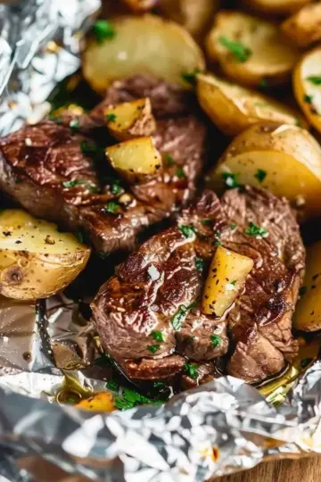 Garlic Butter Steak and Potato Foil Packets